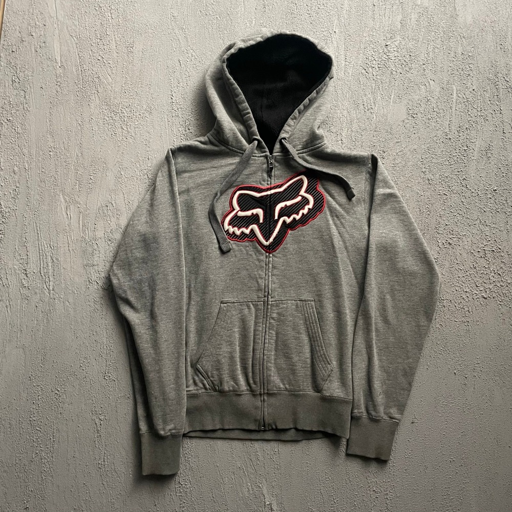 Vintage Fox Racing Logo Full Zip Hoodie Men Small Gray 2000s Fox Racing